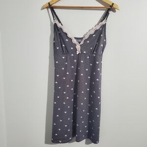 Vintage Laura Ashley Gray Pink Nightgown Size L Lace Trim Coquette Sleep…